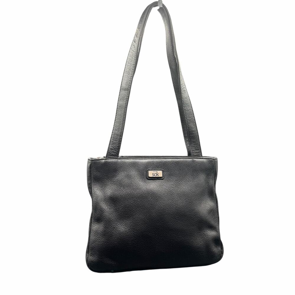 The Sak Black Pebbled Leather Shoulder Tote Bag Zip Top